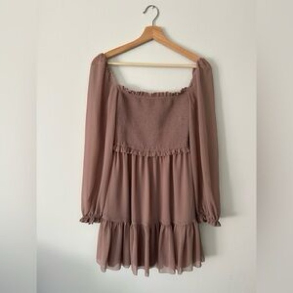 Aritzia Blush Pink Long-Sleeve Smocked Mini Dress - Picture 5 of 5